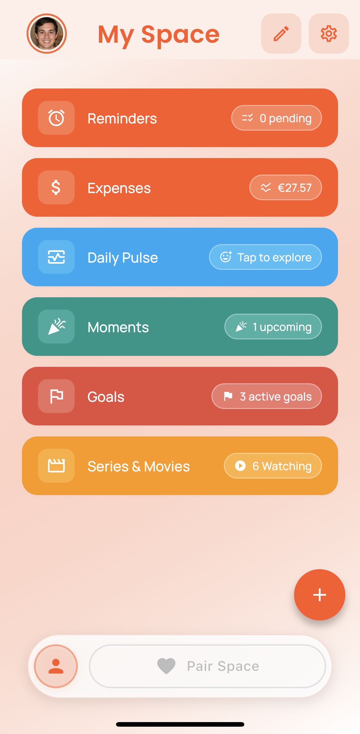 My Space dashboard screenshot