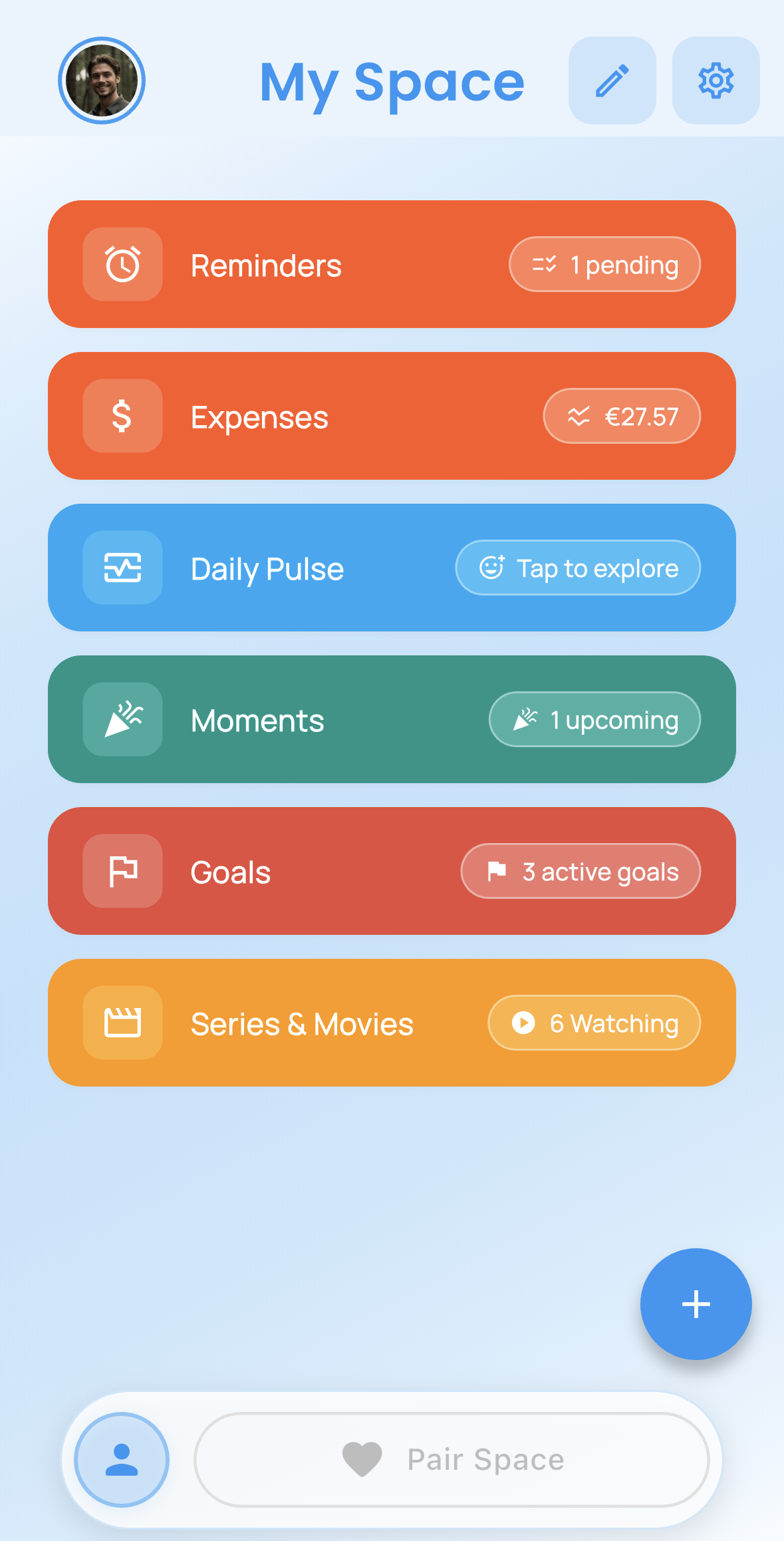 My Space home dashboard