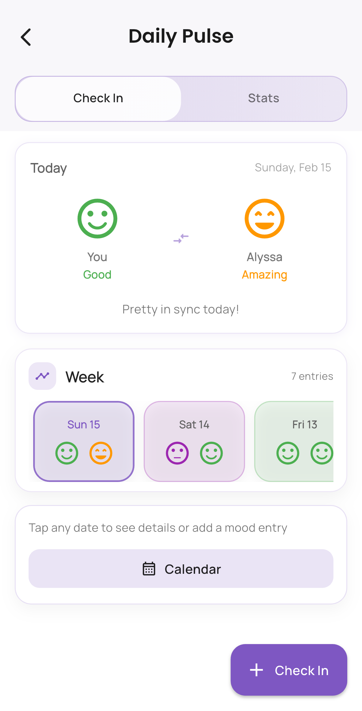 Daily pulse check-in screen