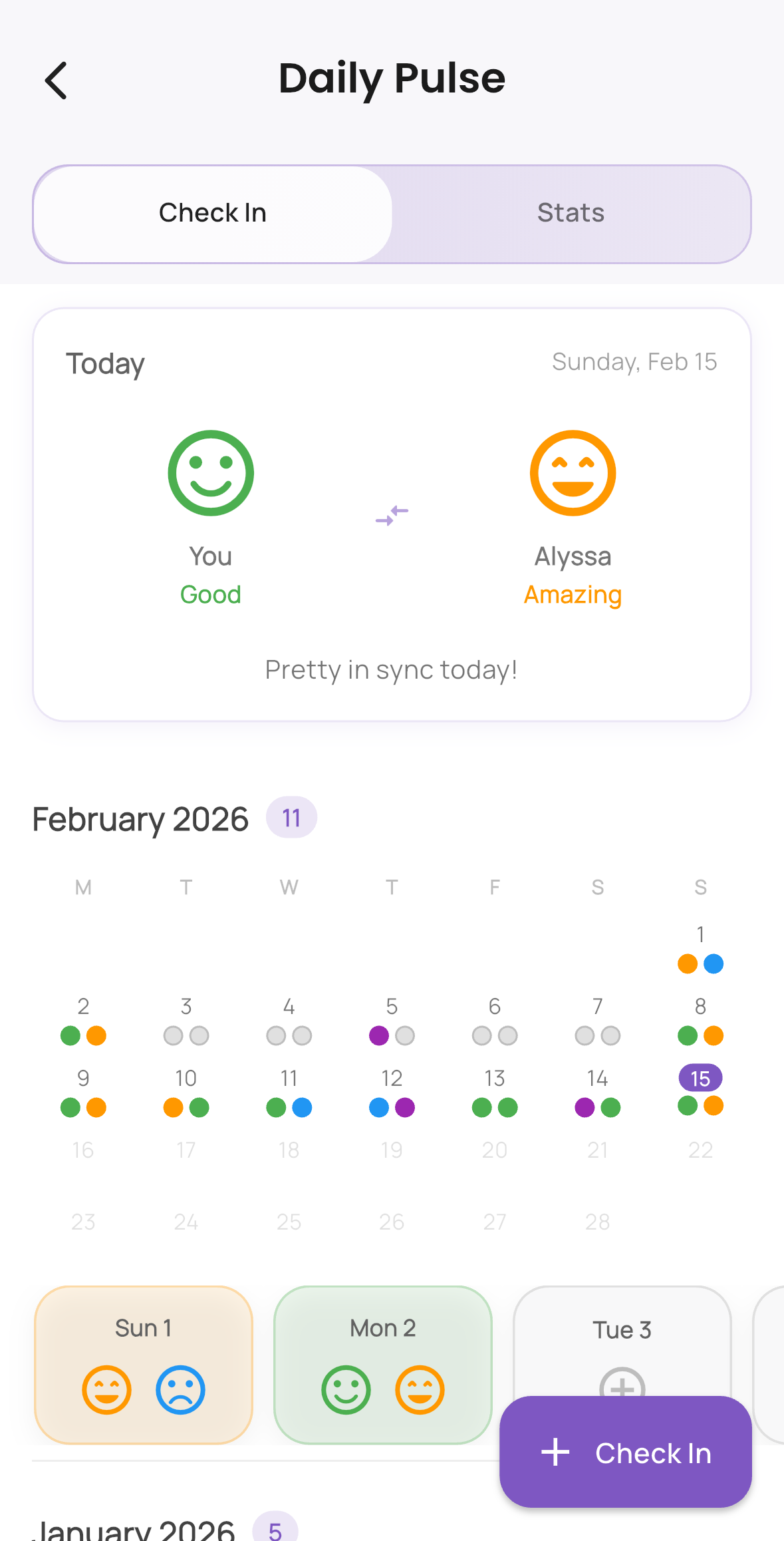 Mood tracker calendar