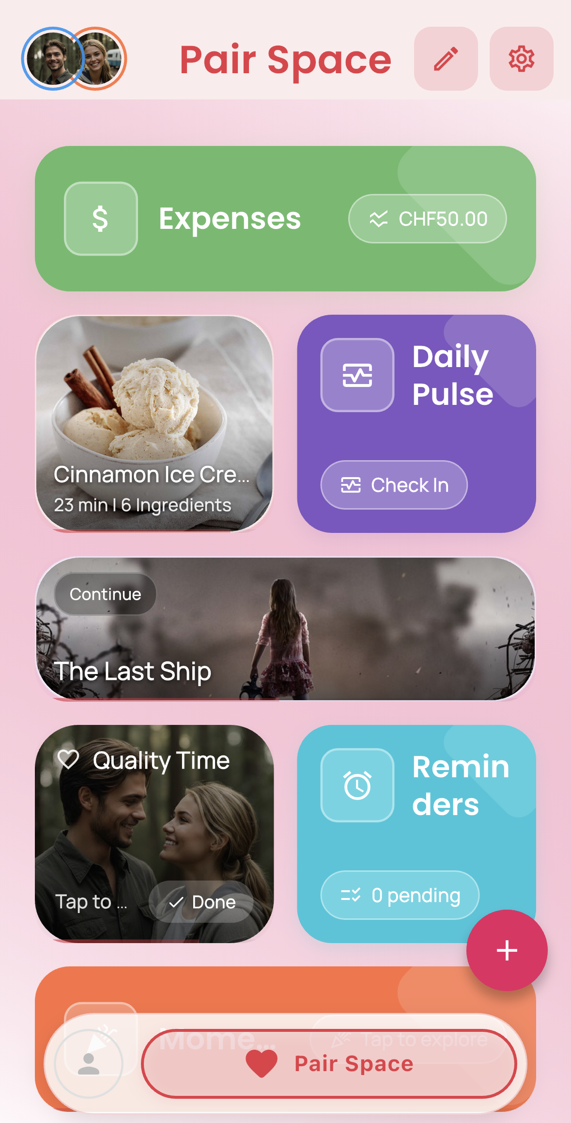 Pair Space home screen
