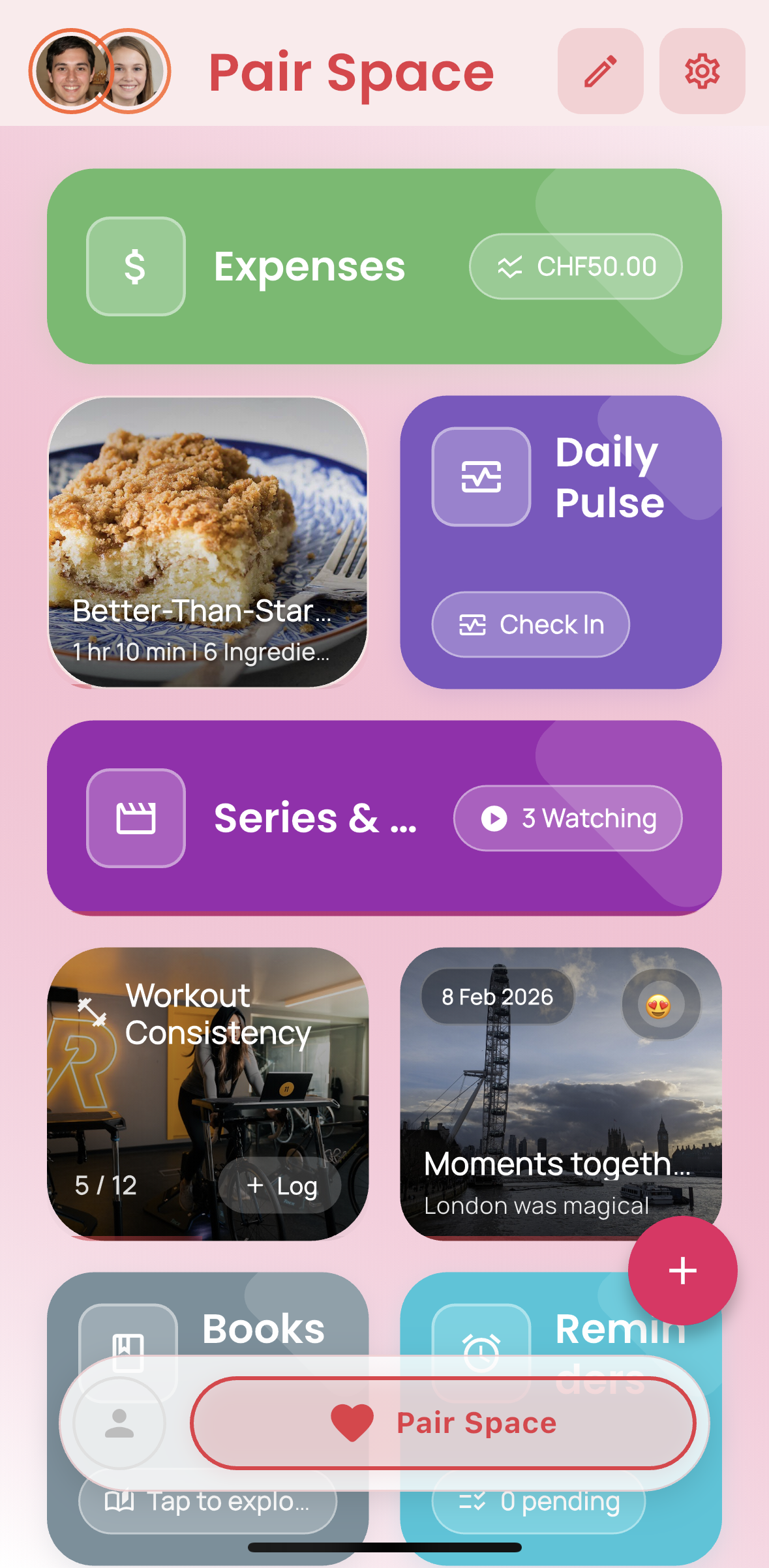 Pair Space home screen