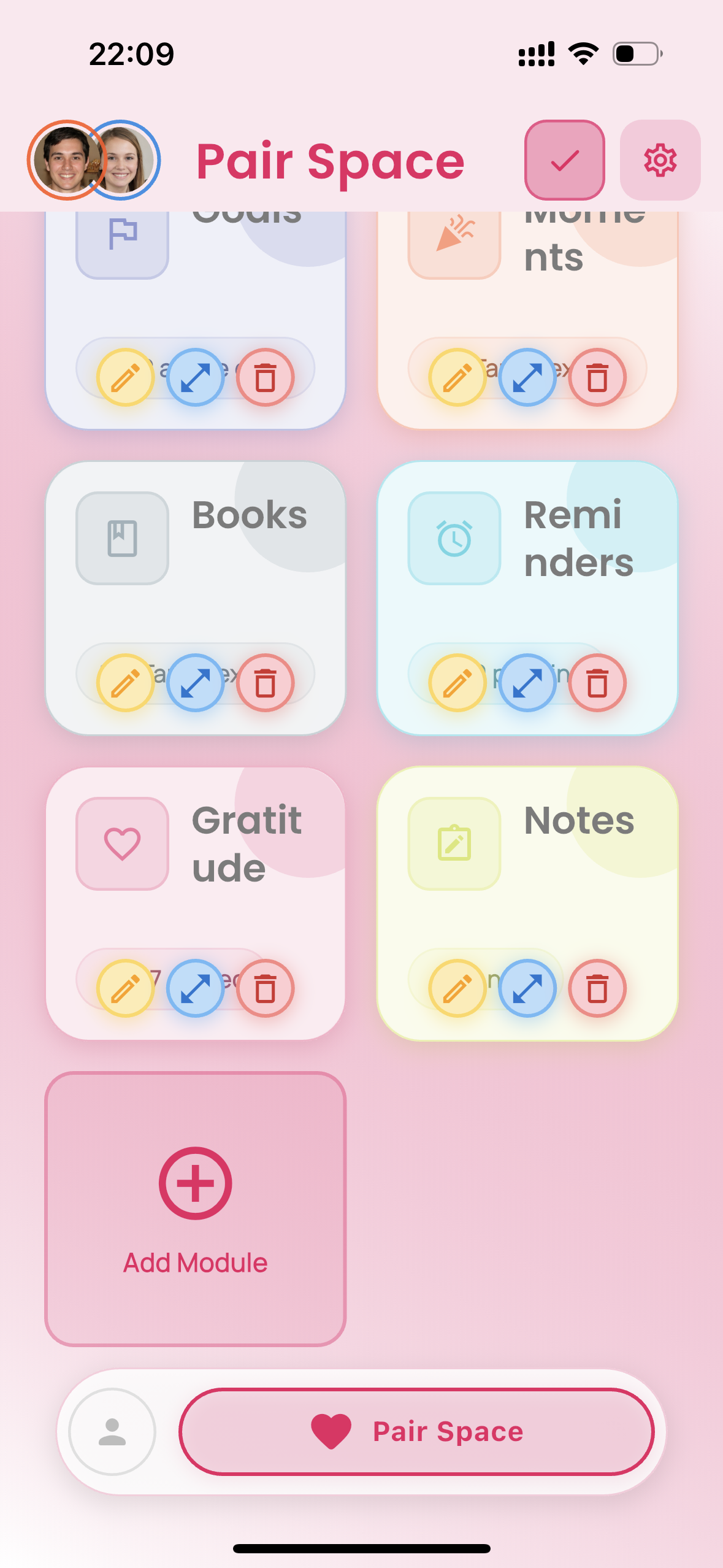 Edit mode module layout screenshot
